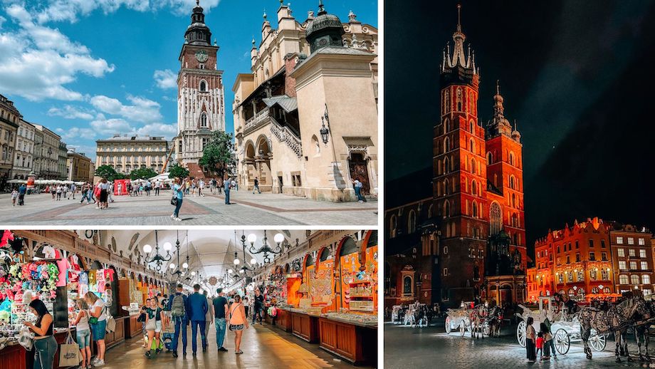 Piazza Rynek Glówny, Basilica di Santa Maria e mercato dei tessuti.