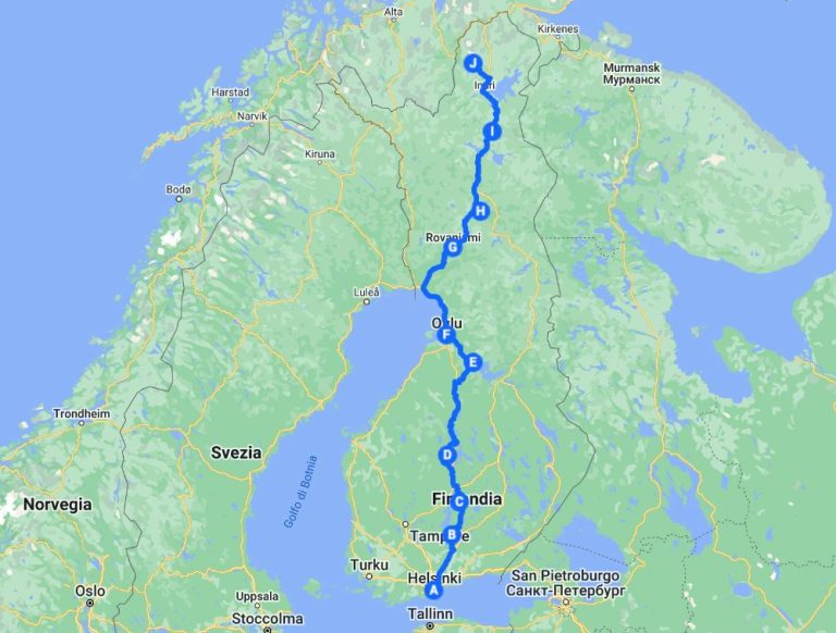 Finlandia on the road: percorso del viaggio in camper