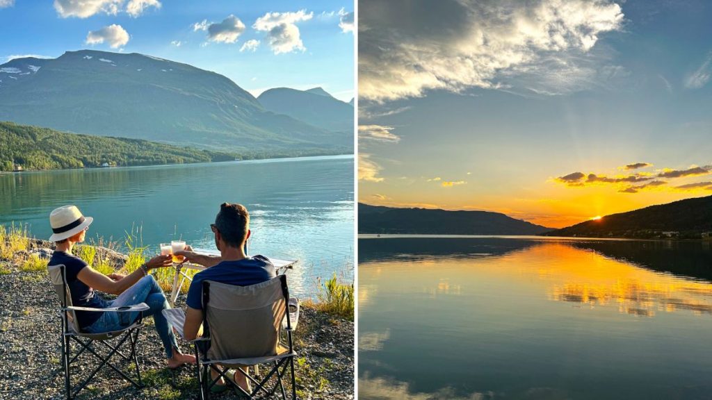 Un aperitivo davanti al fiordo a Straumsnes nella Norvegia settentrionale